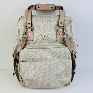 Guess Designer Lottie Large Diaper Bag Backpack Cream And Brown *READ*
